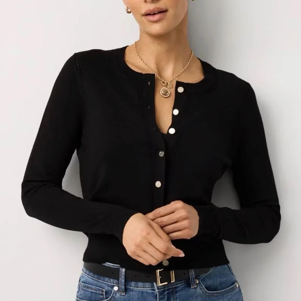 White House Black Market Crewneck Button Front Cardigan - NWT - Picture 2 of 5